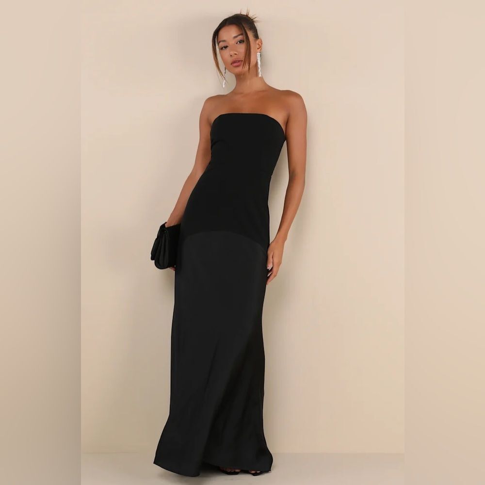 Lulus Compelling Style Black Strapless A-Line Maxi Dress
